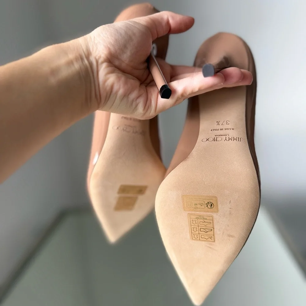 New Jimmy Choo Love Ballet-Pink Patent-Leather Pointed Pumps with JC $825 37.5 - Picture 5 of 11